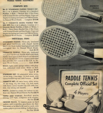Price list for paddle tennis equipment, late 1930s