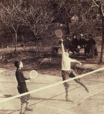 Horton Heath (left) and a friend practice at the original Cogswell court.