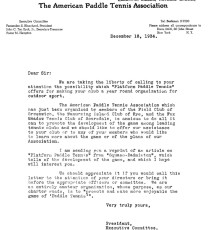 APTA letter to members of the Eastern Lawn Tennis Association explaining the benefits of the game