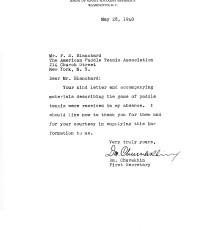 Letter from First Secretary Chuvakhin to Blanchard thanking him for sending details on court construction and playing the game