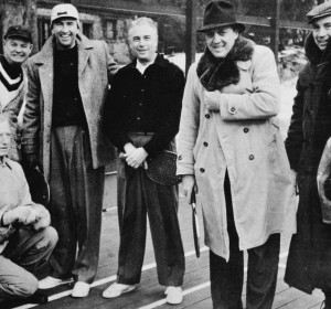Finalists in Men's Senior Nationals 1958, with Earle Gatchell and Walter Close, who officiated. Left to Right: Earle Gatchell, Jim Carlisle, Frank Pace, Jr., (former Secretary of War), Berk Johnson, Cliff Sutter and Walter Close. Carlisle and Johnson won in 1958, Pace and Sutter in 1959