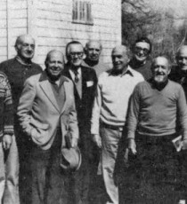 The first annual Men's 70+ National Championship was played on March 28, 1982, in Franklin Lakes, New Jersey. Pictured (left to right) are the participants who came from Connecticut, Maryland, Ohio, Washington, D.C. and New York: runners-up George Holloway and Walter Frese, winners Harry Gilbert and Bill 