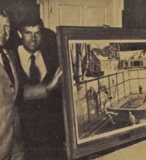 Bill Pearce, VP of Coca-Cola Bottling Company of New York, presents past president Bob Kingsbury and the APTA with the Robert Sticker platform tennis painting