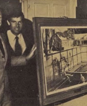 Bill Pearce, VP of Coca-Cola Bottling Company of New York, presents past president Bob Kingsbury and the APTA with the Robert Sticker platform tennis painting