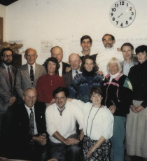 A 1993–94 APTA Board of Directors meeting at the Montclair Golf Club Paddle Hut. Standing back row: Reb Speare, Bob Brown, Chuck Vasoll, Peter Dodd, Walt Peckinpaugh, Pete McCormick, Carol York, and Bill Childs. Standing second row: Hope Kerr, Charley Stevens, Claudia Neal, and Nancy Mangan. Kneeling: Howard Sipe, Brian Zevnik, and Ginna Ohlmuller.