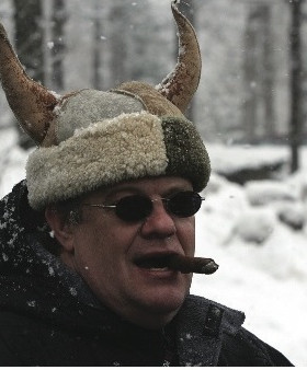 Dave Kjeldsen, founder of A2Z (later renamed Viking Athletics), with his familiar horned hat and cigar