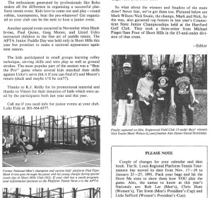 Platform Tennis News reports on Juniors